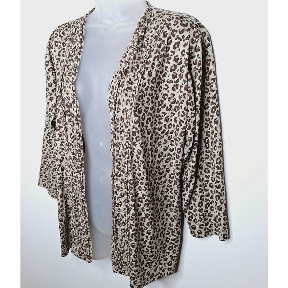 Chico's Travelers Jacket Leopard Ruffle Shimmer 2 Large 12 Mochachino Cardigan - Picture 2 of 8